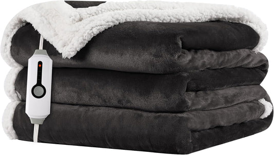 Electric Throw Heated Blanket 50'' x 60''- Soft Plush Flannel Heating Blanket