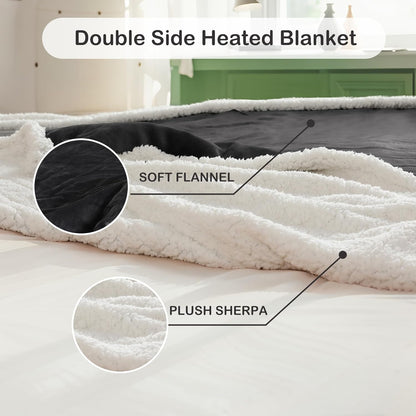 Electric Throw Heated Blanket 50'' x 60''- Soft Plush Flannel Heating Blanket