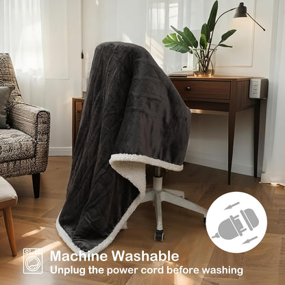 Electric Throw Heated Blanket 50'' x 60''- Soft Plush Flannel Heating Blanket