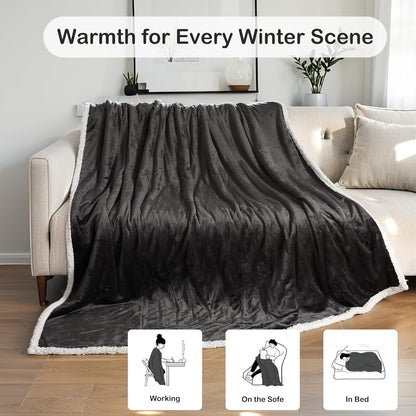 Electric Throw Heated Blanket 50'' x 60''- Soft Plush Flannel Heating Blanket